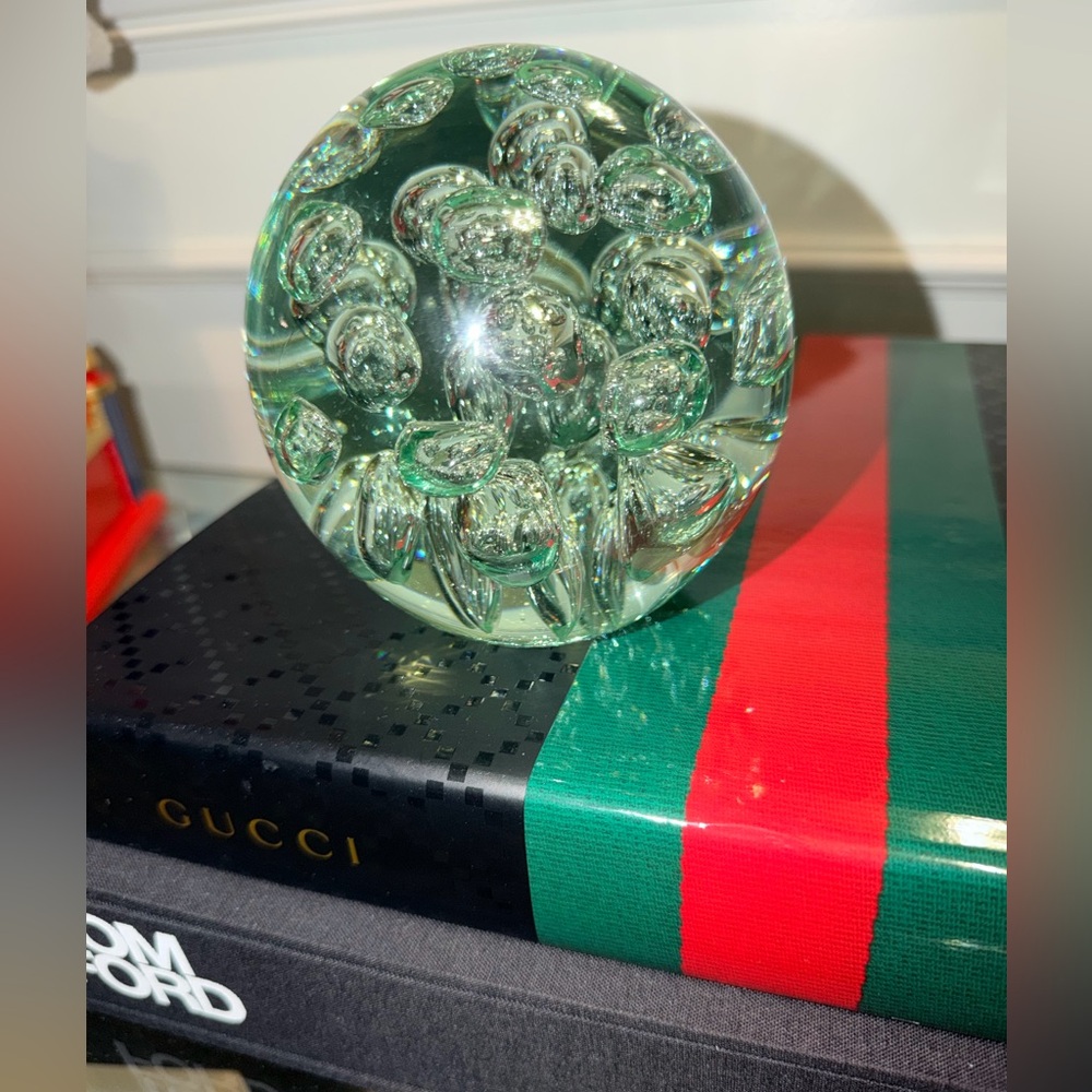 Abstract Blown Glass Round Paperweight Sculpture Decorative Art Piece Heavy